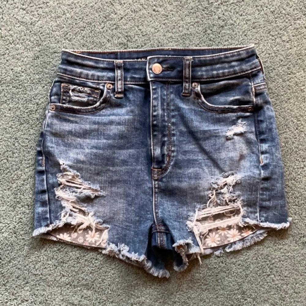 American Eagle Outfitters Blue Distressed Jean Shorts